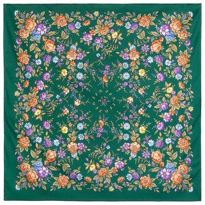 Платок Павловопосадская платочная мануфактура,80х80 см, фиолетовый, зеленый