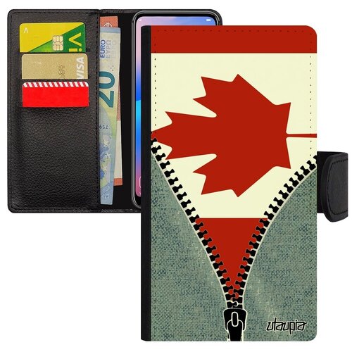 фото Красивый чехол книжка на телефон // iphone 7 plus // "флаг канады на молнии" туризм государственный, utaupia, серый