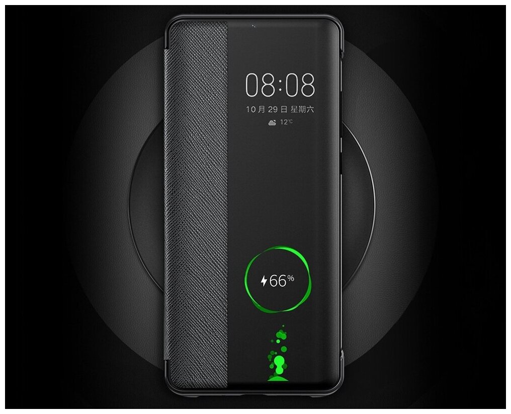 Чехол-кейс Чехол. ру для Huawei P40 Pro из импортной кожи с боковым окном предпросмотра черный