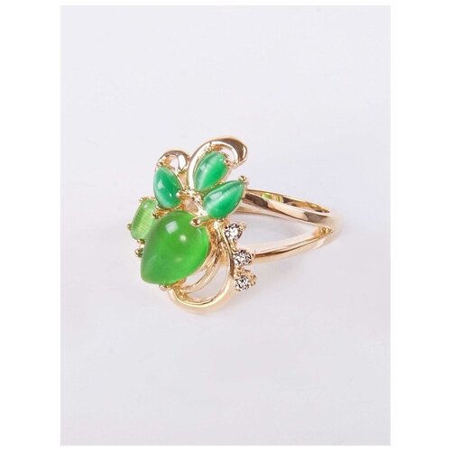 Кольцо помолвочное Lotus Jewelry, кошачий глаз, размер 19, зеленый