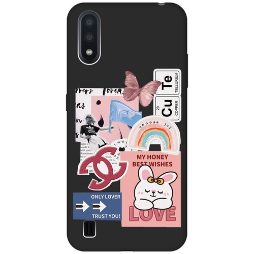 Матовый чехол Cute Stickers для Samsung Galaxy A01 / Самсунг А01 с 3D эффектом черный матовый чехол bts stickers для samsung galaxy a01 самсунг а01 с 3d эффектом черный