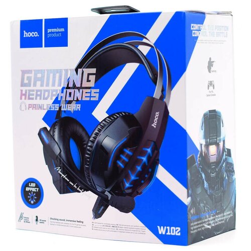 Наушники W102 Gaming headphones проводные HOCO черно-синие наушники проводные hoco w102 головные синий