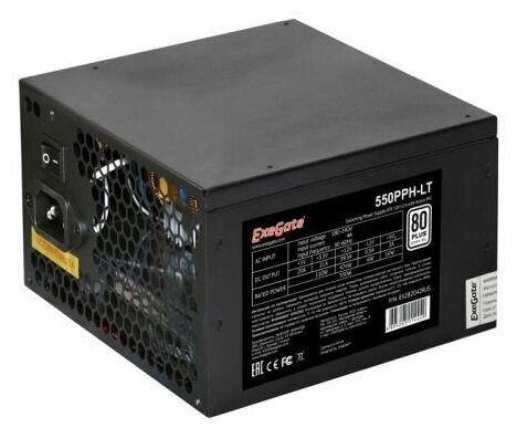 Блок питания EXEGATE 80 PLUS 550PPH-LT-S ATX APFC КПД 82 80 PLUSSC 12cm fan 24pin 44pin PCIe 5xSATA 3xIDE RTL black кабел
