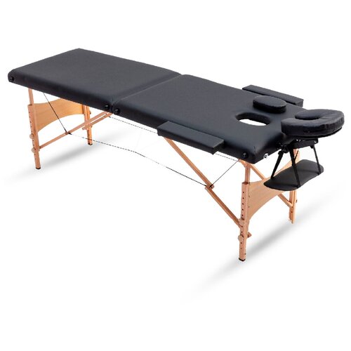 Массажный стол с вырезом для лица/ Кушетка раскладная косметологическая 185х60 на деревянных ножках (черный)