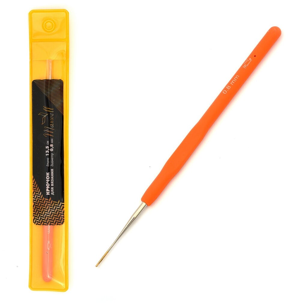 Крючки для вязания Maxwell односторонние с золотой головкой MAXW.8200, 0,8 мм, никель/оранжевый