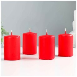 Набор свечей-цилиндров "Интерьерный", 4 шт, 6х4 см, красный 7879815