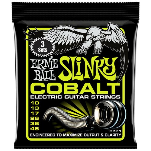 набор струн ernie ball 2730 7 string slinky cobalt 1 уп Ernie Ball 3721 струны для эл. гитары (набор из трёх комплектов 2721) Cobalt Electric Regular Slinky (10-13-17-26-36-46) обмотка кобальт