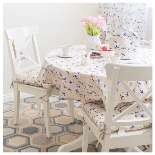 Скатерть круглая Лен Гуси серые / Д148