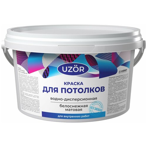 Краска водно-дисперсионная Uzor для потолков матовая белый 6 кг