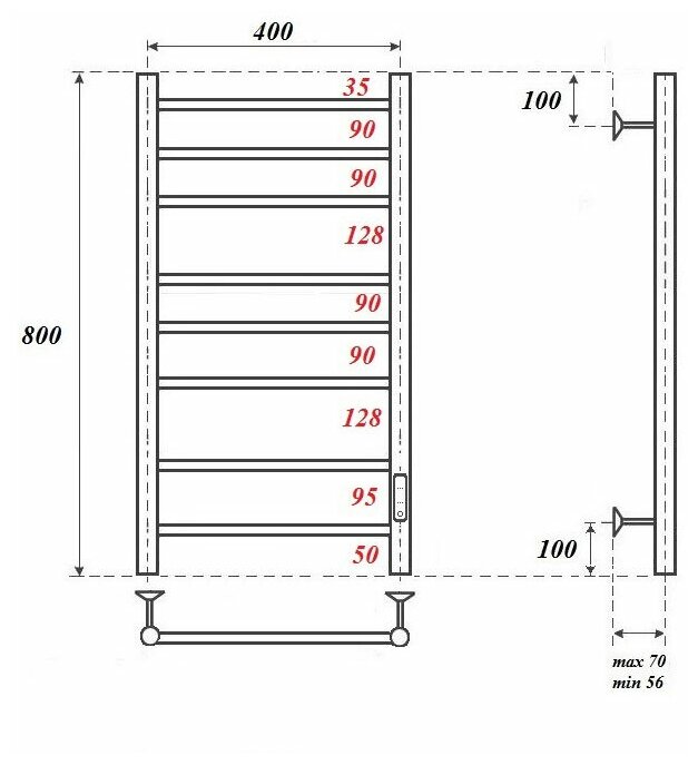 Полотенцесушитель электрический Point PN10848W П8 400x800 диммер справа, белый