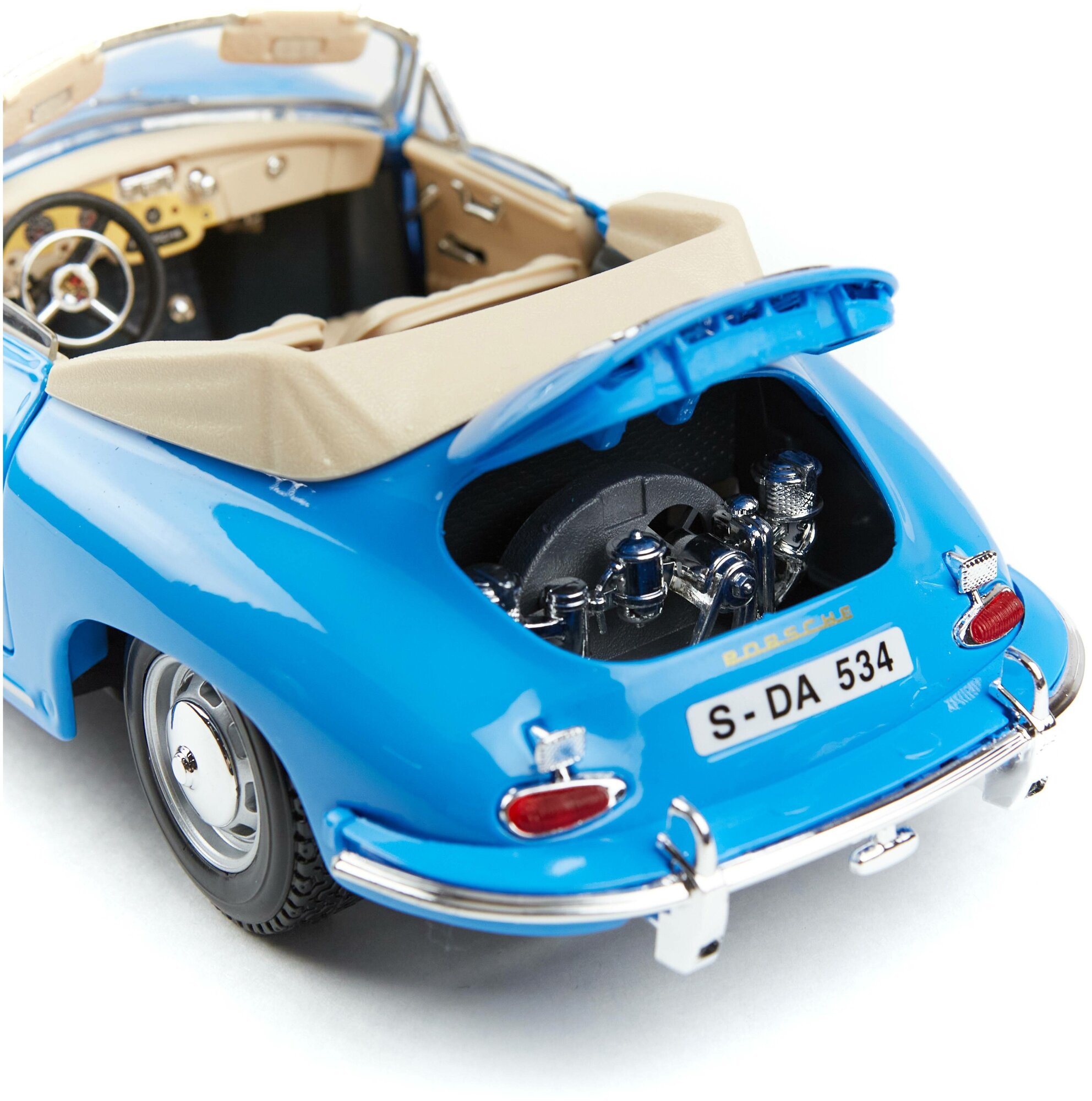 Bburago Машинка голубая "PORSCHE 356B CABRIOLET 1961 BLUE 18-12025" 1:18 - фото №9