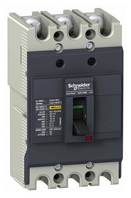 Автоматический выключатель 3-х полюсный 80А 15kA/380В, подключение под шину Schneider Electric, EZC100N3080