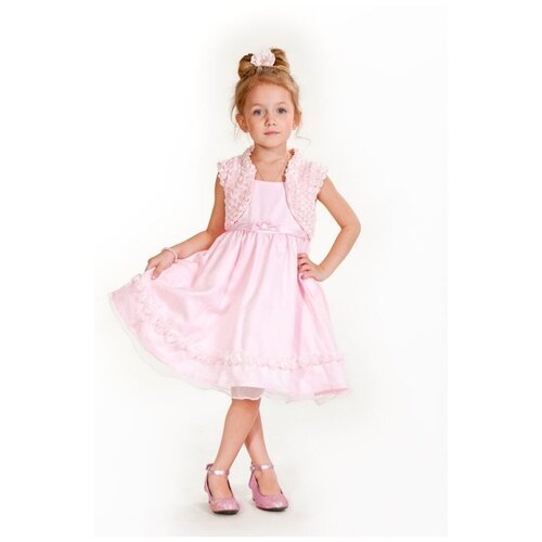 фото Платье cascatto, нарядное, однотонное, размер 7-8/122-128, розовый
