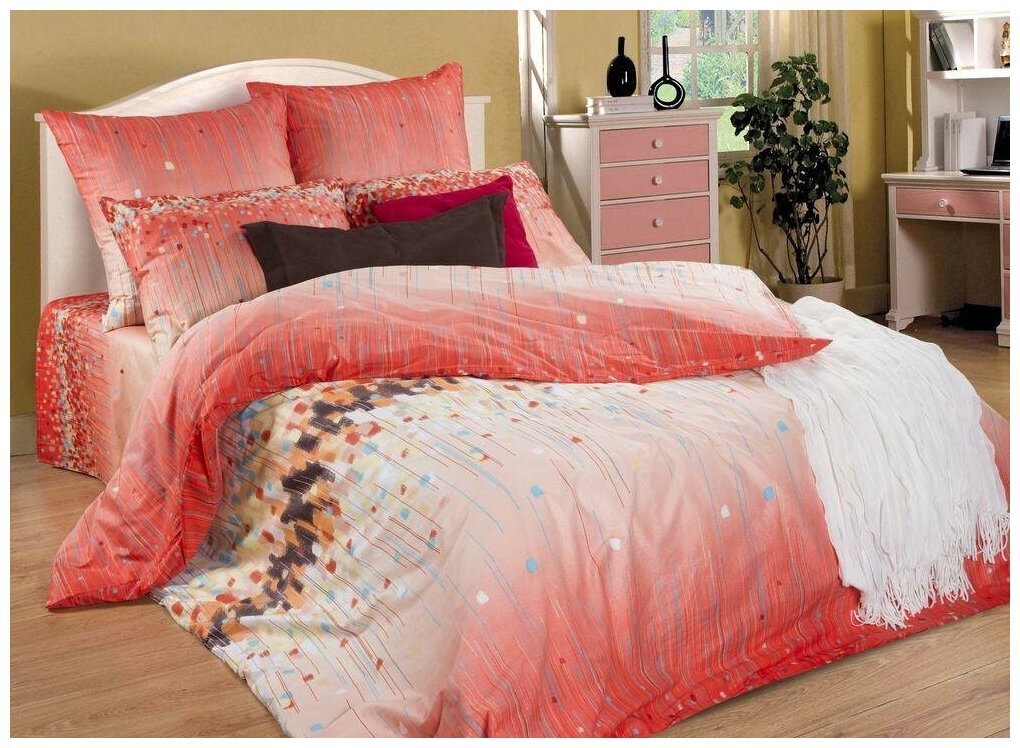 Комплект постельного белья Гутен Морган сатин (100% хлопок) Confetti орнамент красный; размер: 1.5 наволочки 50 х 70