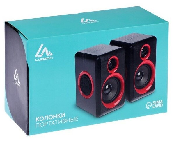 Компьютерные колонки 2.0 LuazON ES-02, Jack 3.5, USB, 0.9 м, черно-красные