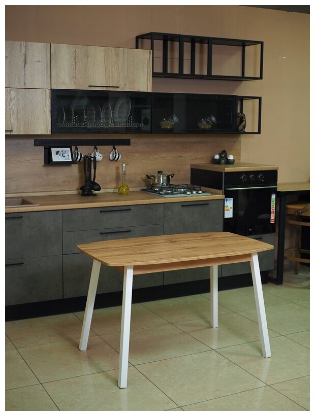 Стол кухонный Лион, дуб вотан на белых опорах, 120/152x70x75 см. - фотография № 11