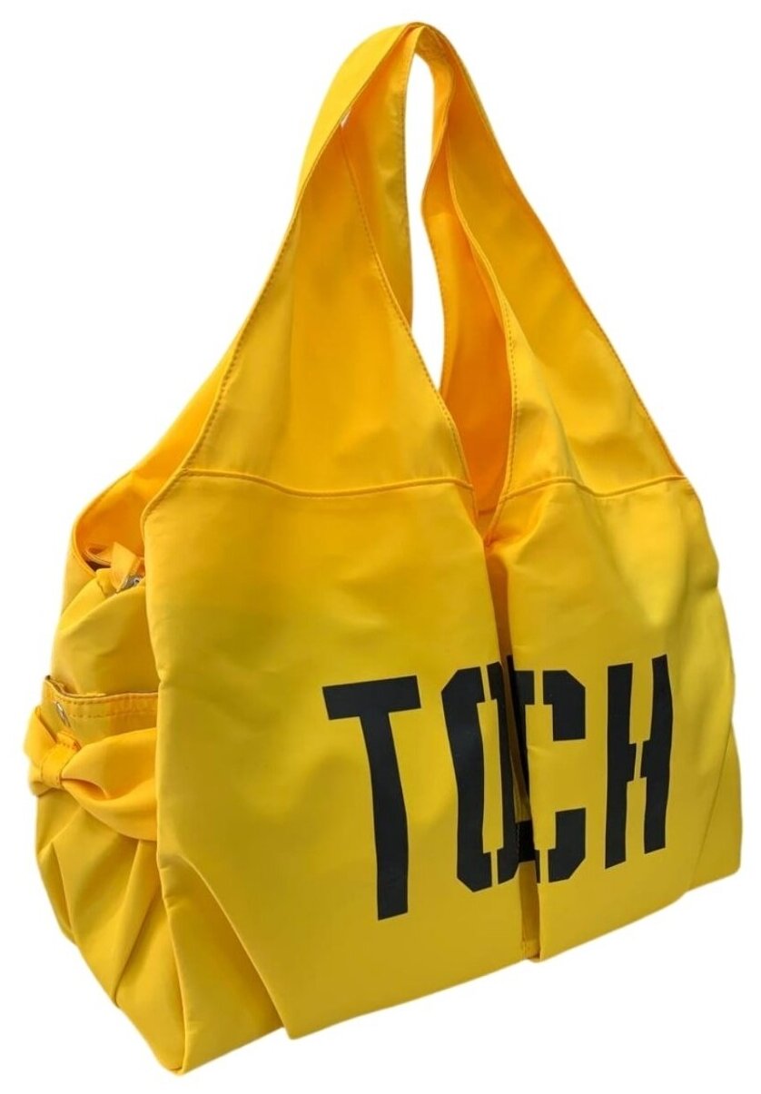 Сумка хобо спортивная желтая шоппер через плечо с надписью TOUCH - фотография № 2