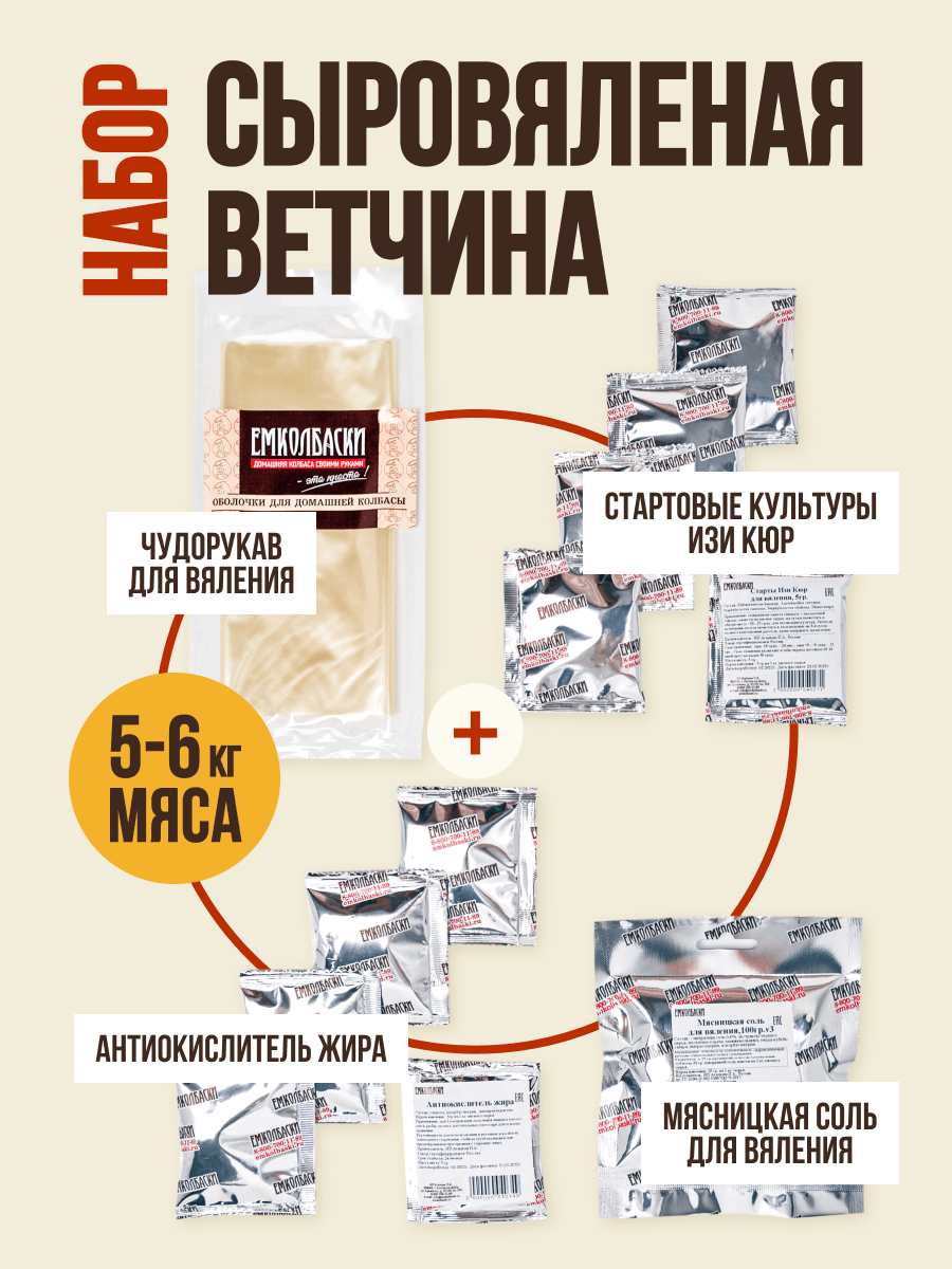 Набор для вяления мяса (на 5-6 кг), вяление 2-6 мес. Емколбаски