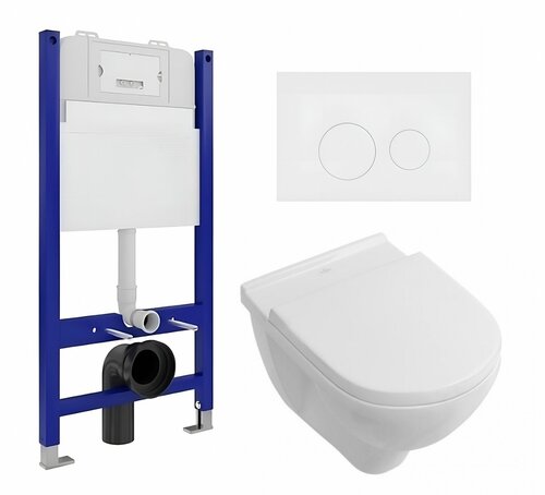 Комплект 3 в 1 инсталляция Enio Tecnico 50 EN8050050 + Унитаз подвесной Villeroy & Boch O Novo Directflush + кнопка белая матовая