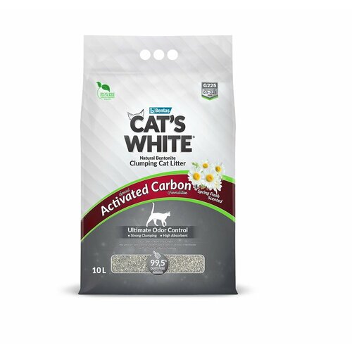 Комкующийся наполнитель Cat's White Activated Spring Fresh для кошачьего туалета с углем и ароматом весенней свежести 10 л (8.5 кг)