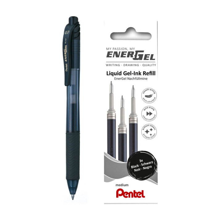 Набор стержней 3 шт. "Pentel" + ручка в подарок LR7-3A-PROMO, цвет чернил: черный