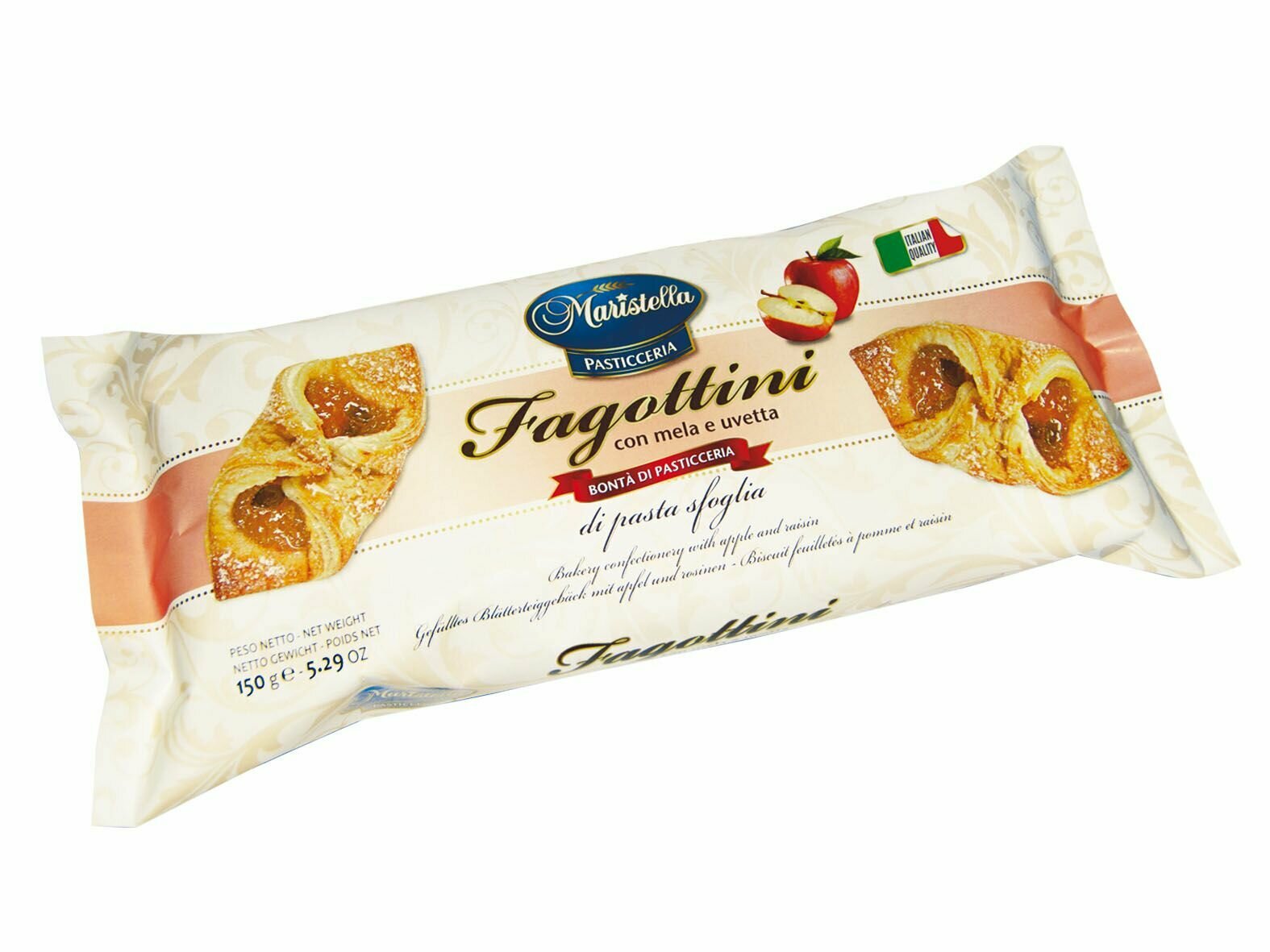 Печенье Fagottini с начинкой из яблок и изюма,150г, Maristella (Италия)