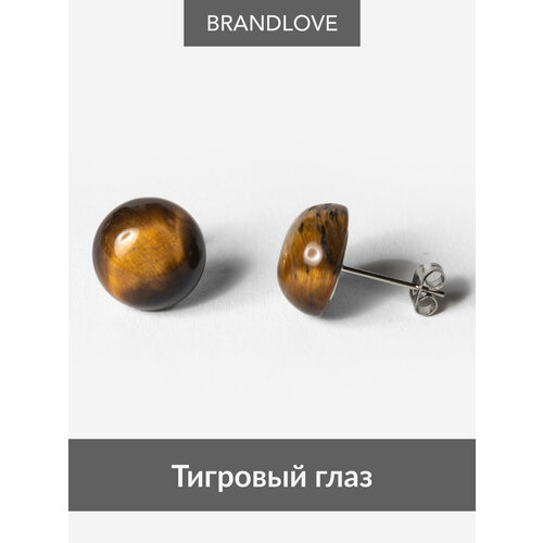 Серьги пусеты BL Jewelry Pin, тигровый глаз, змеевик, коралл, гранат, родонит, говлит, халцедон, нефрит, яшма, янтарь, кахолонг, горный хрусталь, агат, сердолик, цоизит, аметист, размер/диаметр 12 мм, коричневый