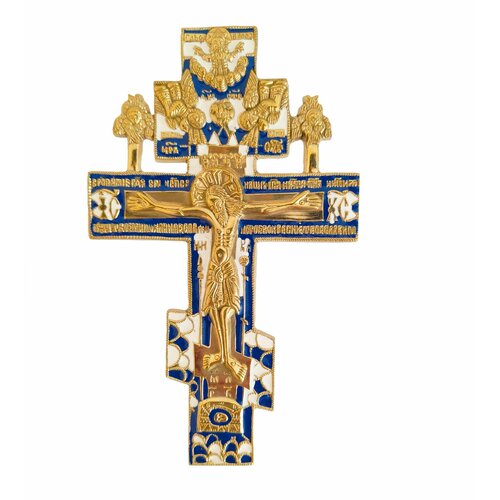крест киотный распятие христово с предстоящими святыми латунь эмали Крест киотный гуслицкий Распятие среднее