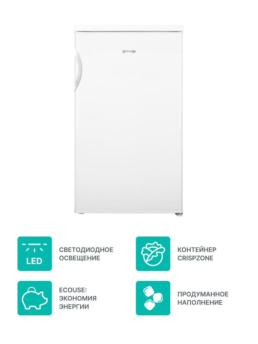 Холодильник Gorenje RB491PW, 56x85x59,7 см, 119л, 2кг/сутки, A+, контейнер свежести CrispZone, белый