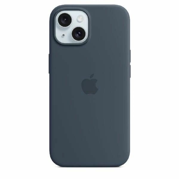 Чехол силиконовый MagSafe для iPhone 15 Storm Blue с анимацией NFC, Silicone case MagSafe для айфон 15 темно-синий