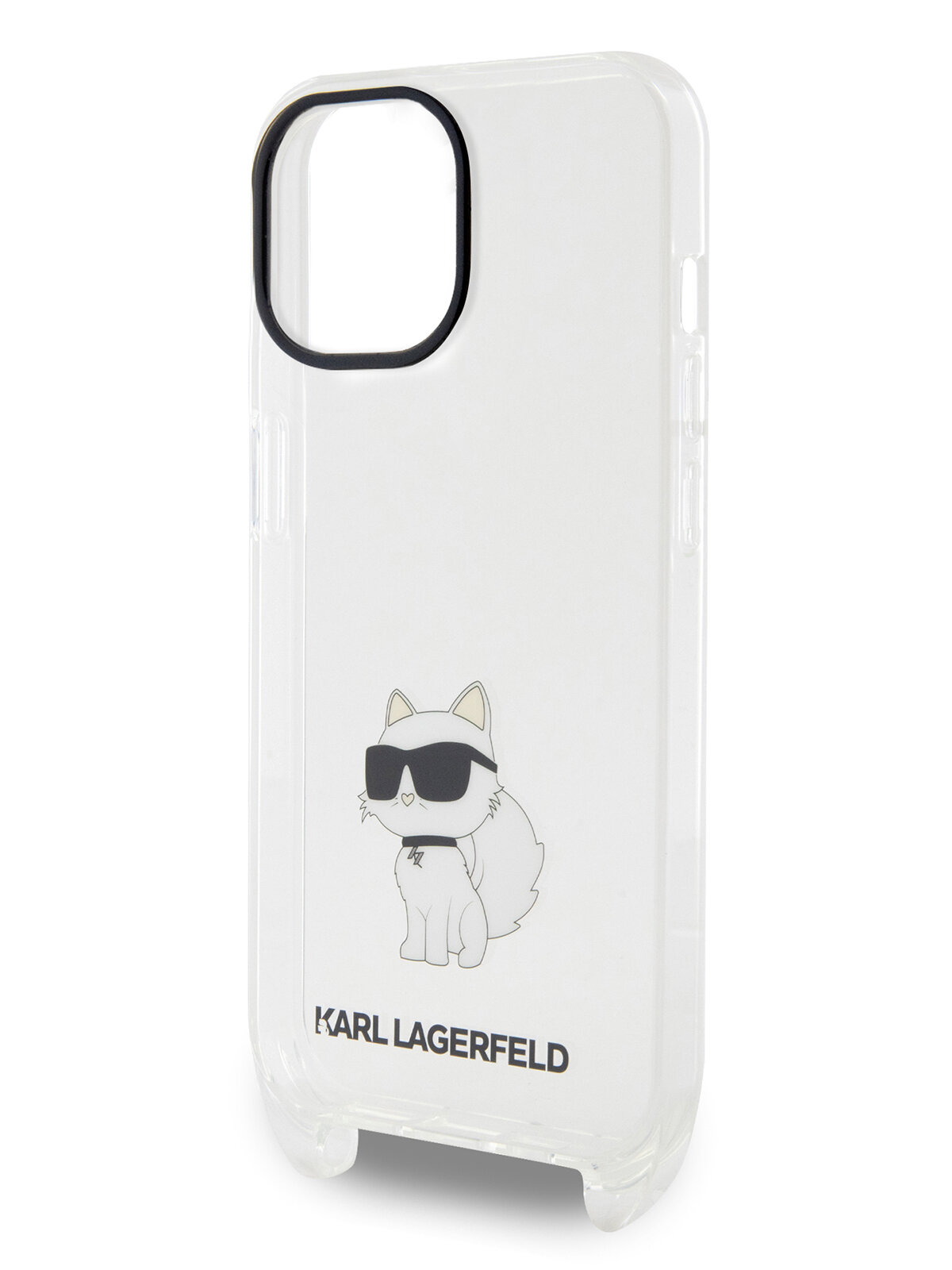 Lagerfeld для iPhone 15 чехол Crossbody PC/TPU NFT Choupette + Big Strap Hard Transparent