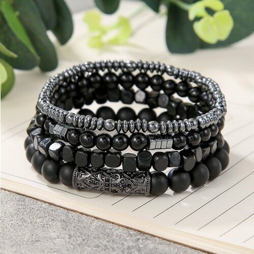 Комплект браслетов, гематит, 1 шт., черный, серый мужской браслет из натурального камня вулканическая лава yoda ёда s