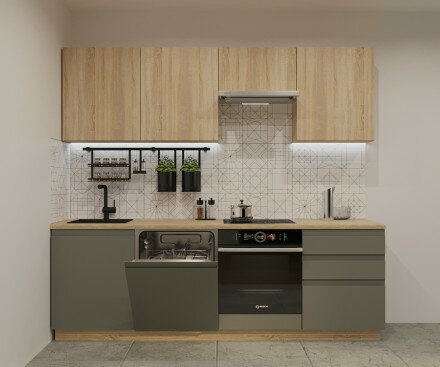 Изображение товара Кухонный гарнитур Лайн Дуб сонома Обсидиан 2400 мм