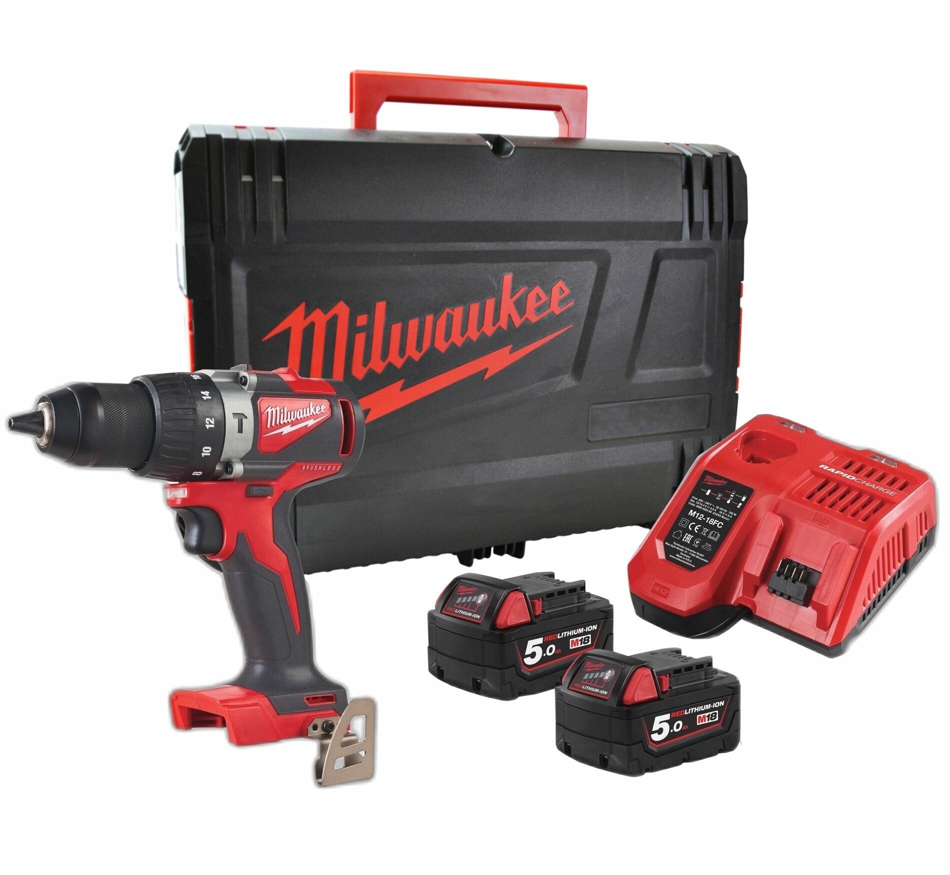 Аккумуляторная дрель-шуруповерт Milwaukee M18 BLPD2-502X 18 В 1800 об/мин 28800 уд/мин с 2 АКБ 5 Ач и ЗУ в кейсе 4933464518