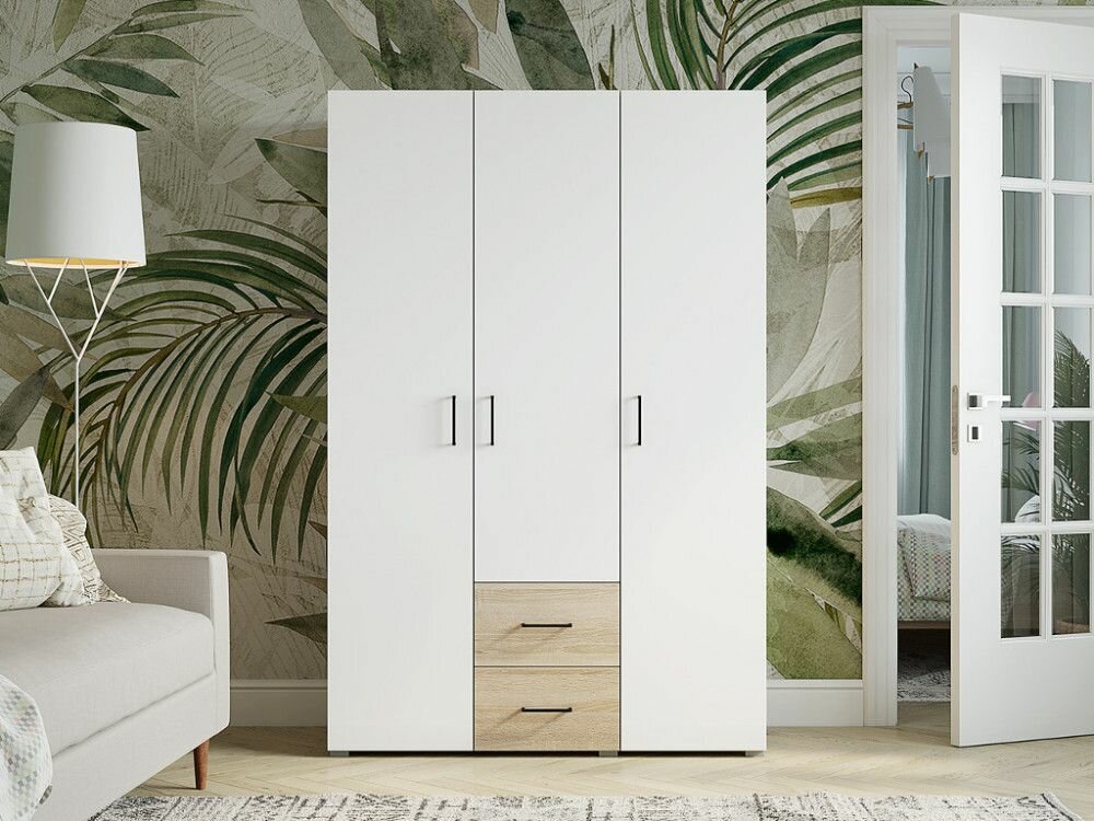 фото Шкаф трехстворчатый два ящика "Victor" Сонома / Белый