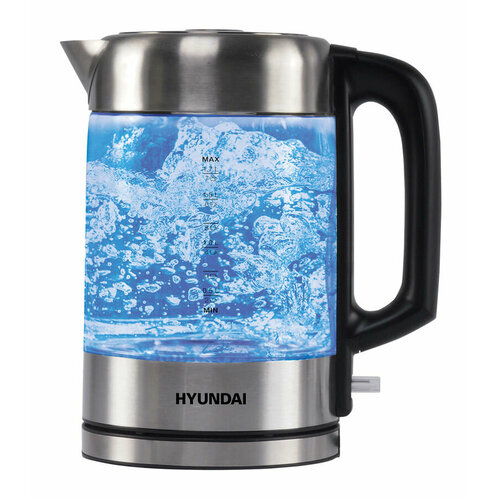 Чайник электрический Hyundai HYK-G6405, 2200Вт, черный и серебристый чайник электрический hyundai hyk s4801 1 7л 2200вт серебристый черный корпус металл