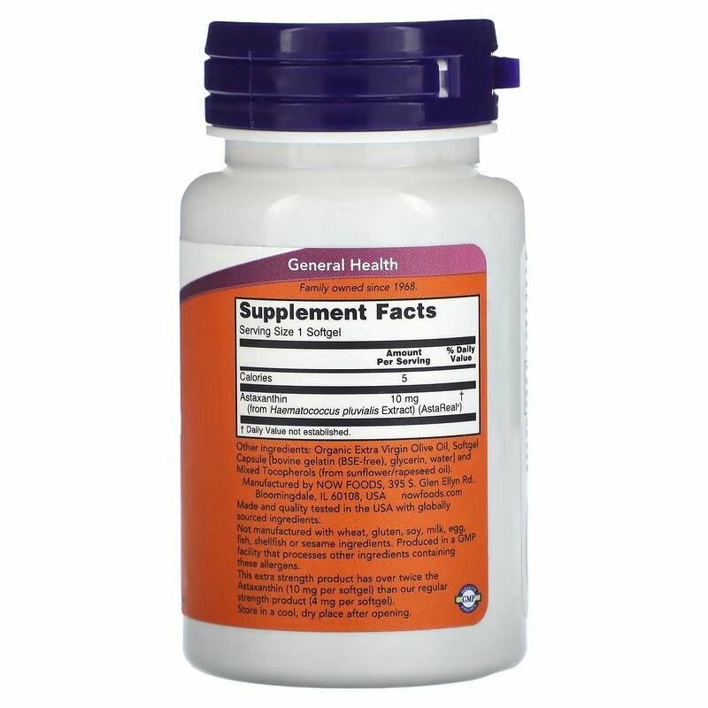 Картинки Астаксантин, Astaxanthin, NOW, 10 мг, 30 капсул