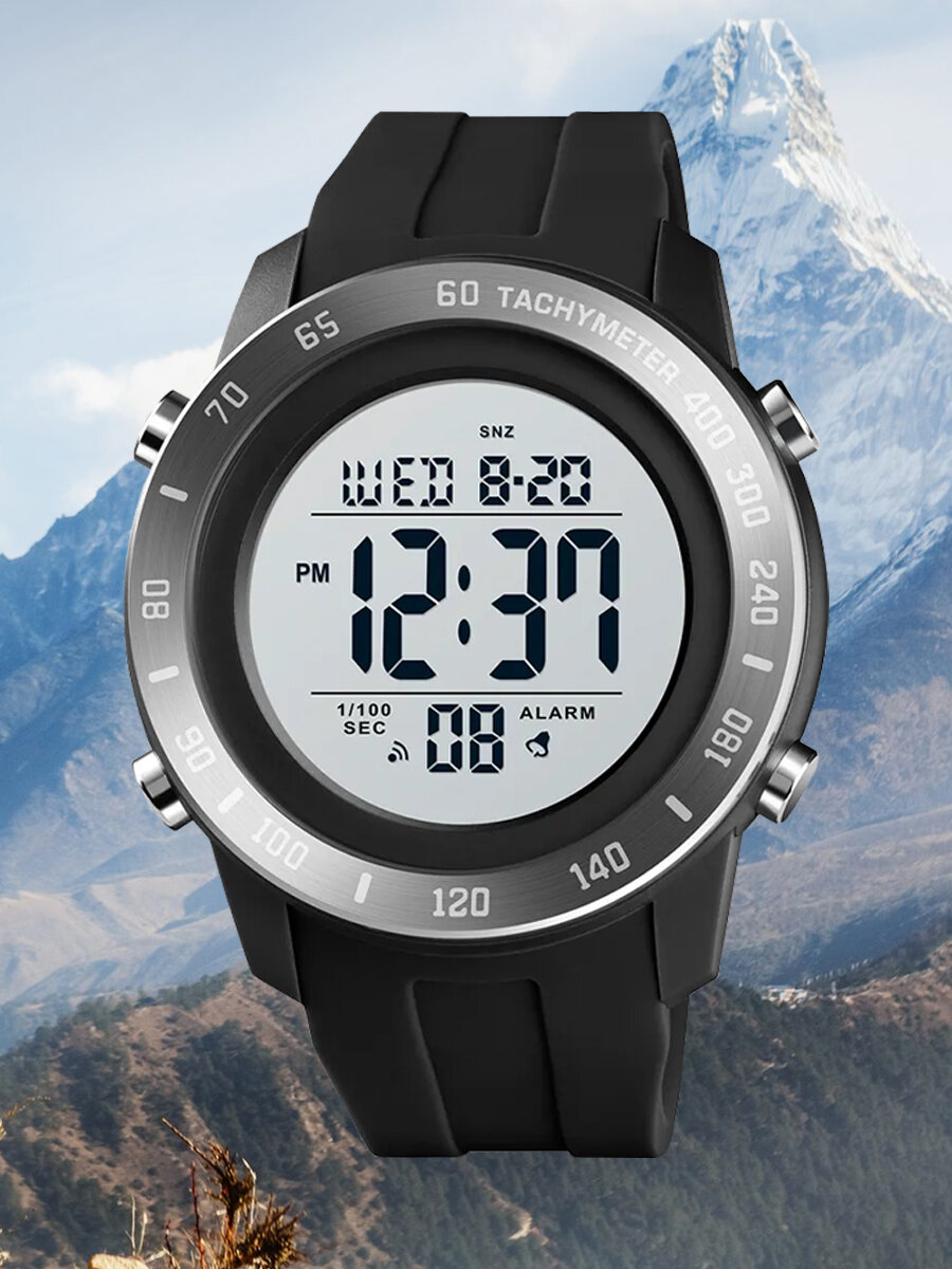 Часы наручные электронные спортивные мужские SKMEI кварцевые, круглые, с таймером и подсветкой, черные/белые
