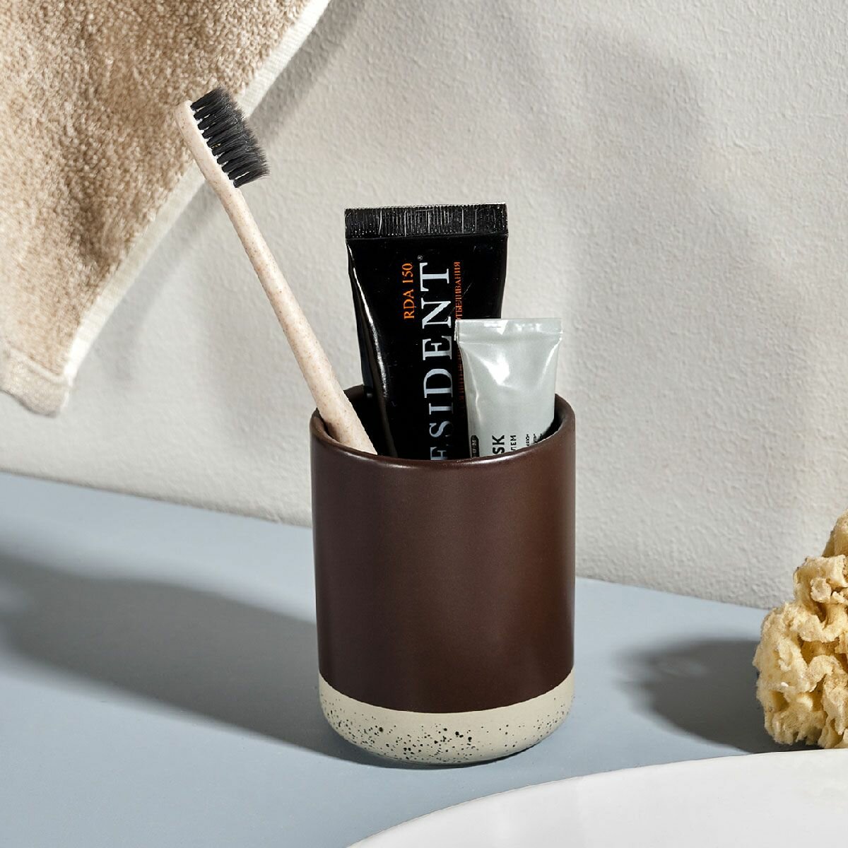 Стакан для зубных щеток и пасты Naturel  керамический  7х7х9 см