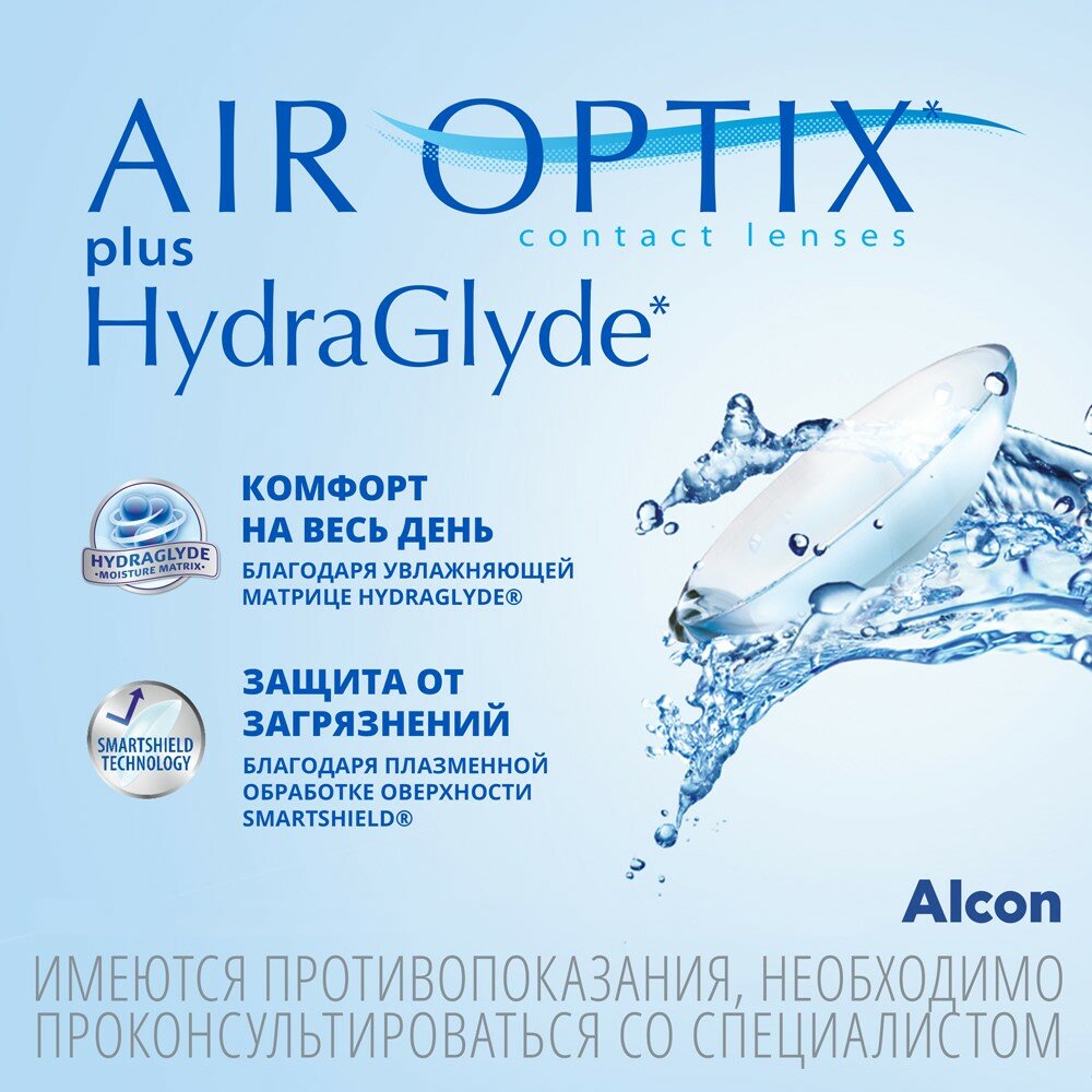 Air Optix plus HydraGlyde (3 линзы) (-3.25/8.6) — фото 1