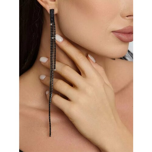 Серьги пусеты, цепочки KAZARINOFF, фианит, черный