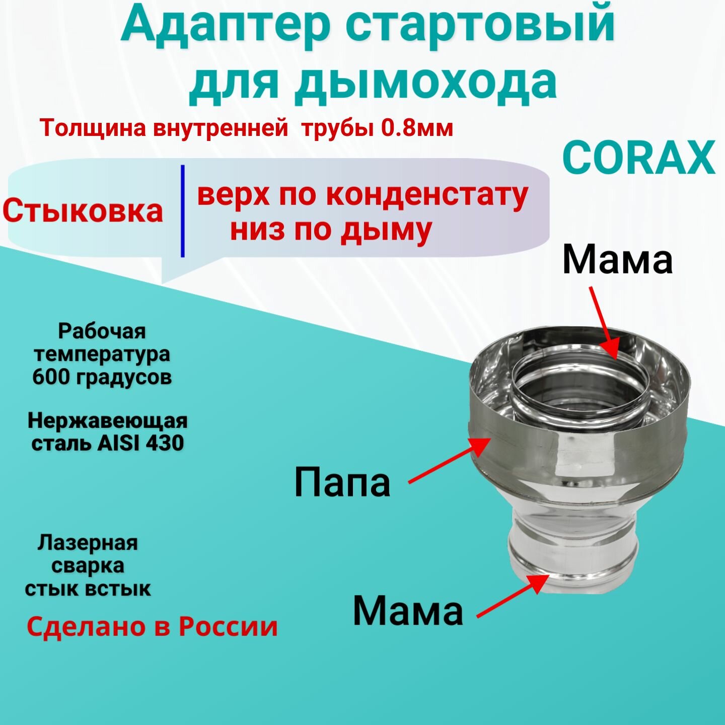 Адаптер стартовый Ф 120х200 (нерж.430/08мм х нерж430/05мм)