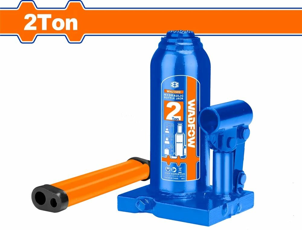 Гидравлический домкрат WADFOW, бутылочный, 2 т, складной, высота 150-80/48 мм, синий