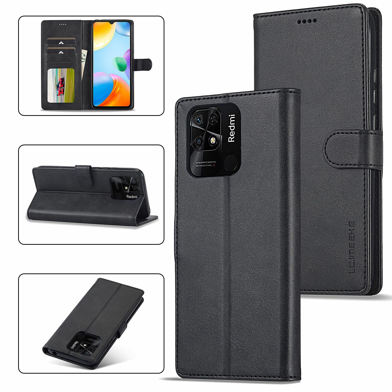 Картинки LCIMEEKE Кожаный книжка чехол для Xiaomi Redmi 10C / Ксяоми Редми 10С / Сяоми Редми 10С с визитницей из экокожи