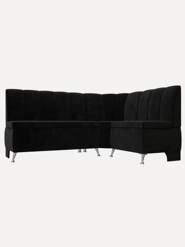 Изображение товара Диван кухонный угловой Кантри, правый угол, 4-местный, размер: 170x88х133см, Велюр, черный