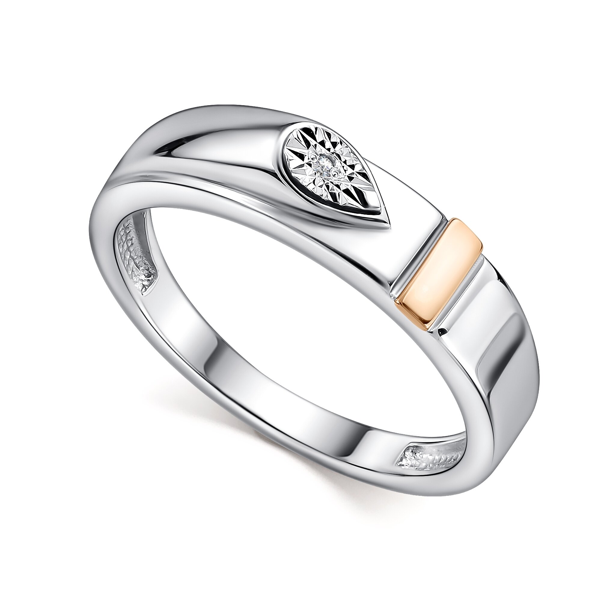 Кольцо Diamant online, серебро, 925 проба, родирование, бриллиант