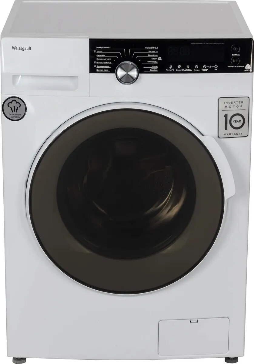 Стиральная машина Weissgauff WM 4947 DC Inverter Steam, 7 кг, 1400 об/мин, белый