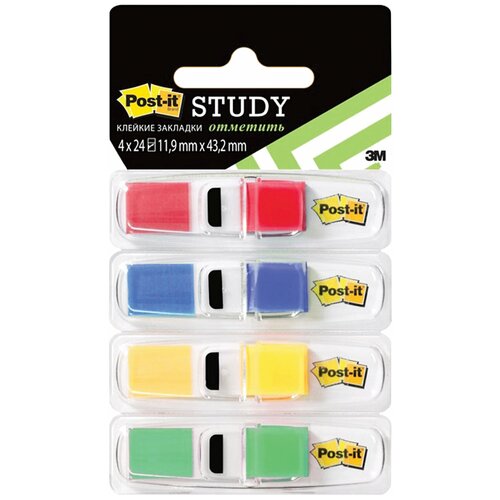 Закладки клейкие POST-IT Study, пластиковые, 12 мм, 4 цвета х 24 шт, 683-4S-RU