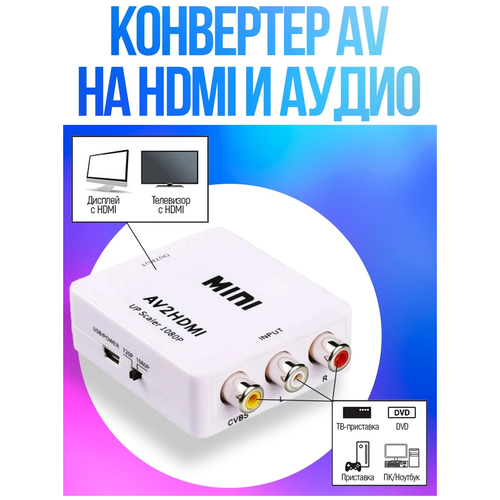 Конвертер AV на HDMI и аудио / Адаптер AV to HDMI для монитора / Переходник тюльпаны на HDMI