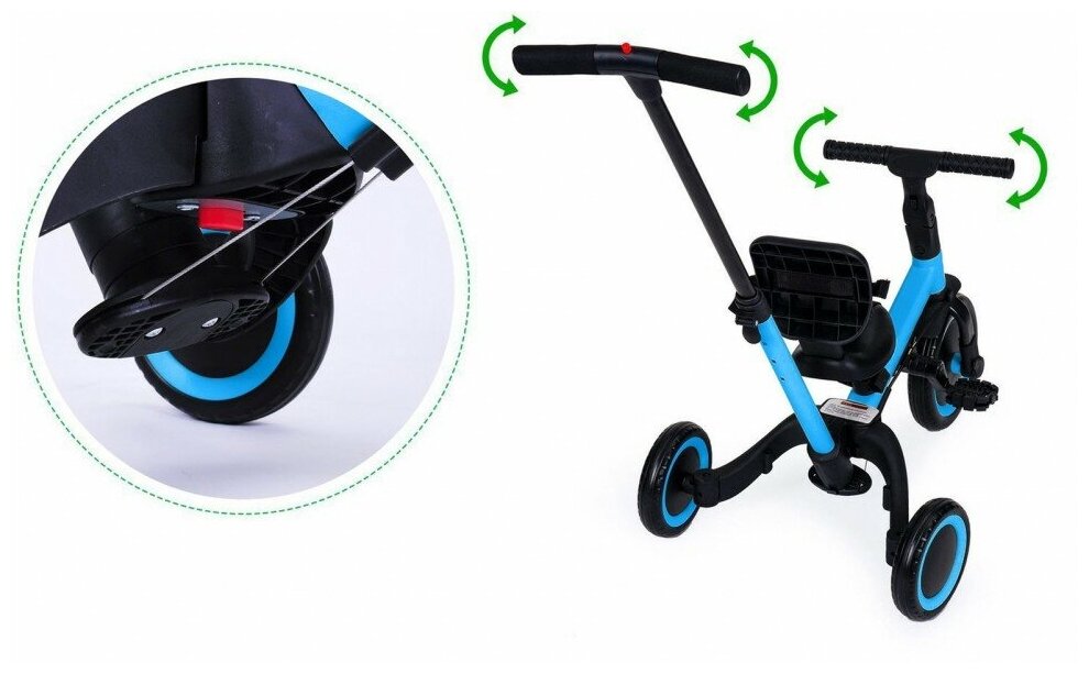 Изображение Детский беговел-велосипед 4в1 с родительской ручкой, синий - TR007-BLUE